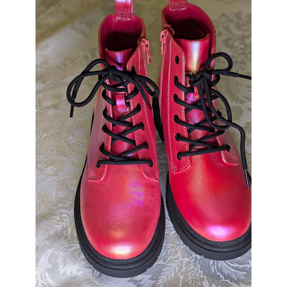 Art Class Pink Iridescent Combat Boots Girls Size 5 / Women Size 6.5 - 7 New